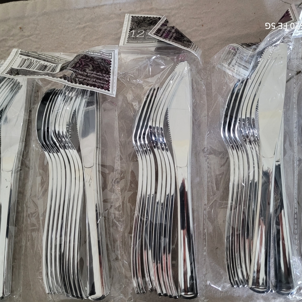 Elegant Silver Disposable Cutlery Set X 12 Pieces